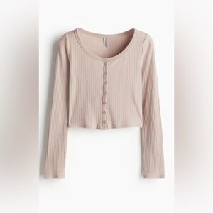 Ribbed Button-Front Top - Light dusty pink - Ladies H&M